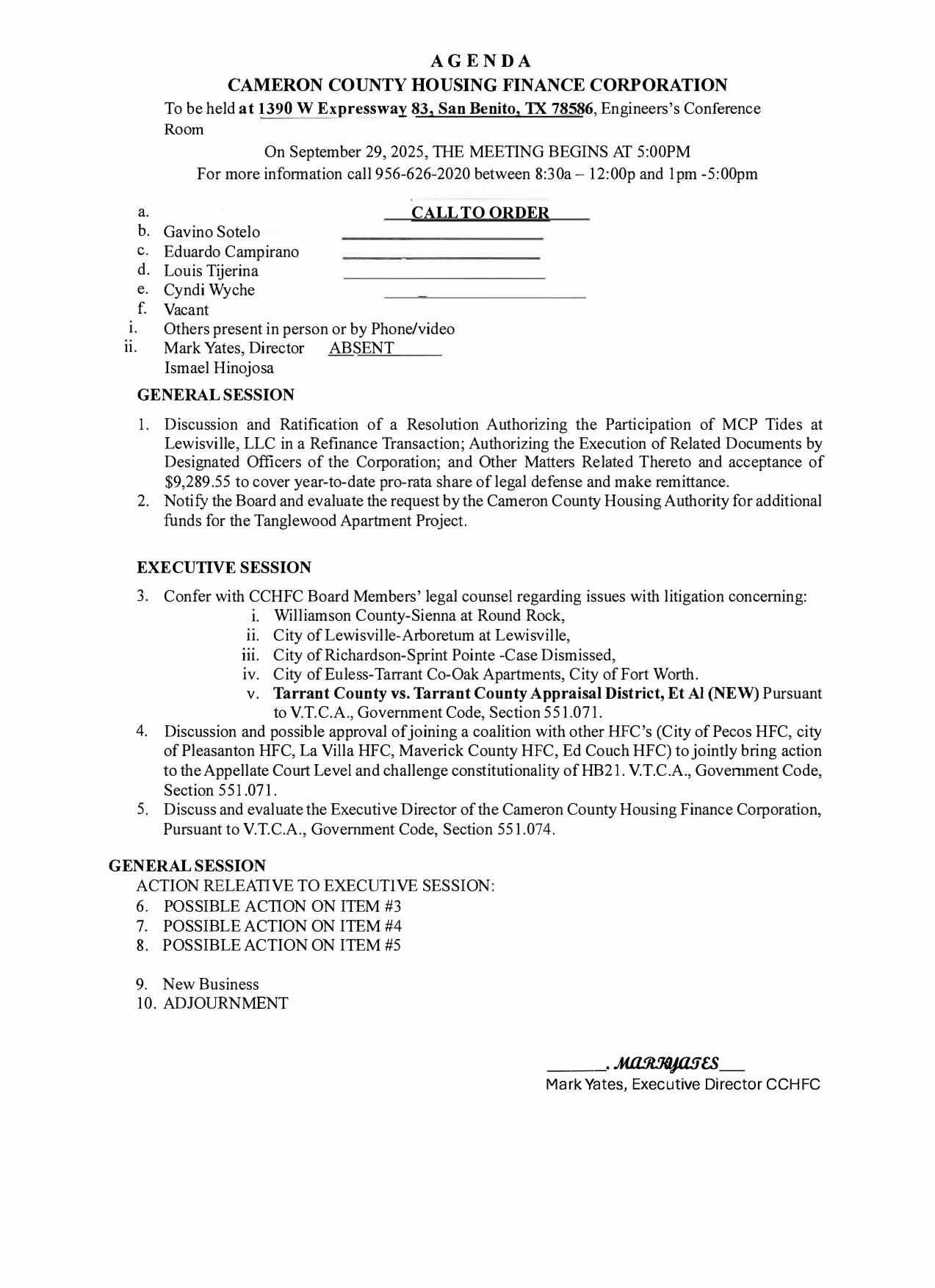 CCHFC September 29nd 2025 Agenda