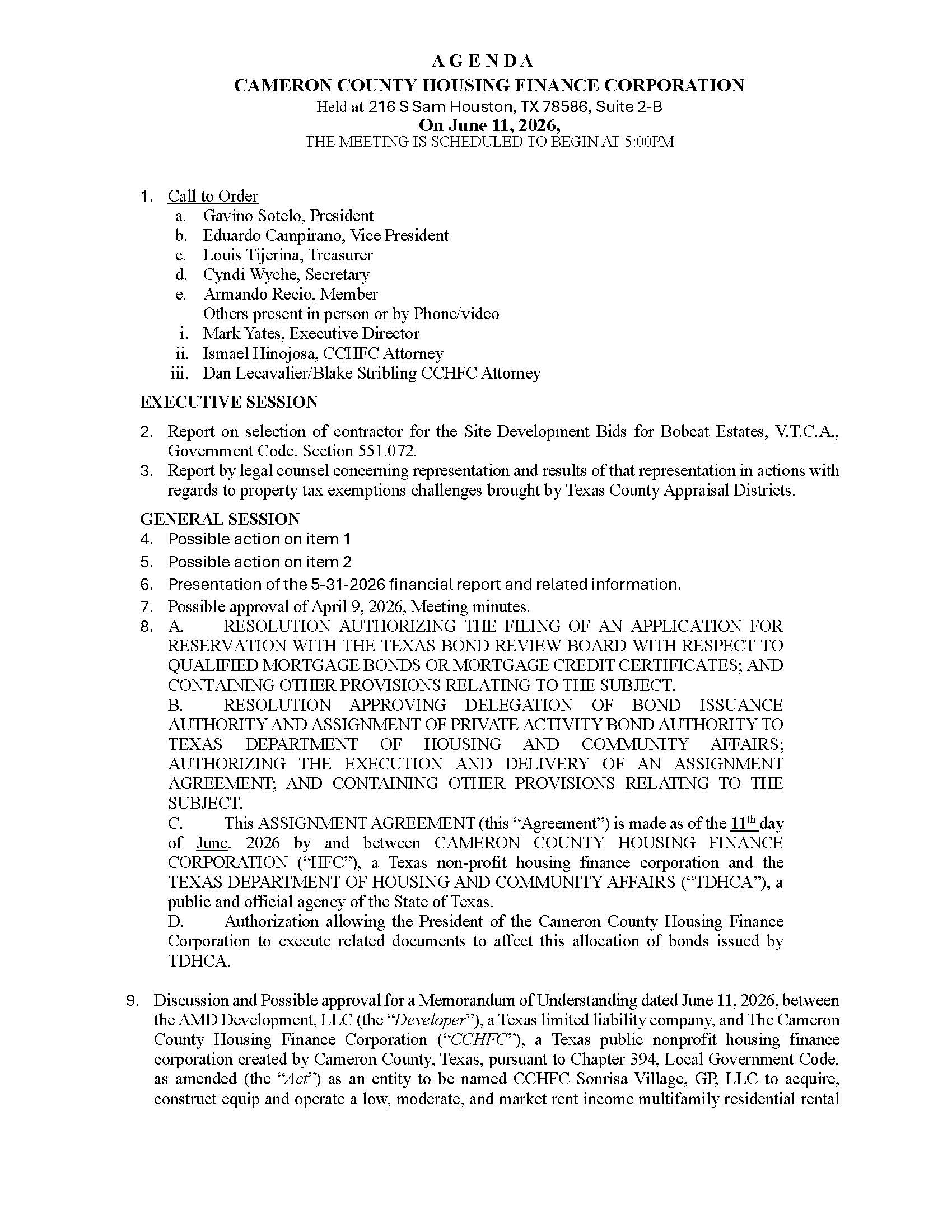 CCHFC June 11th 2026 Agenda