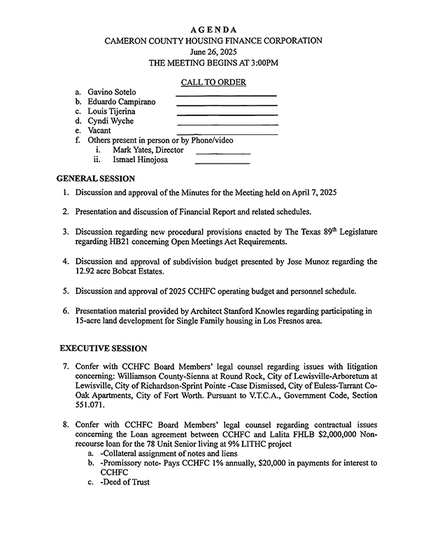 CCHFC June 26th 2025 Agenda