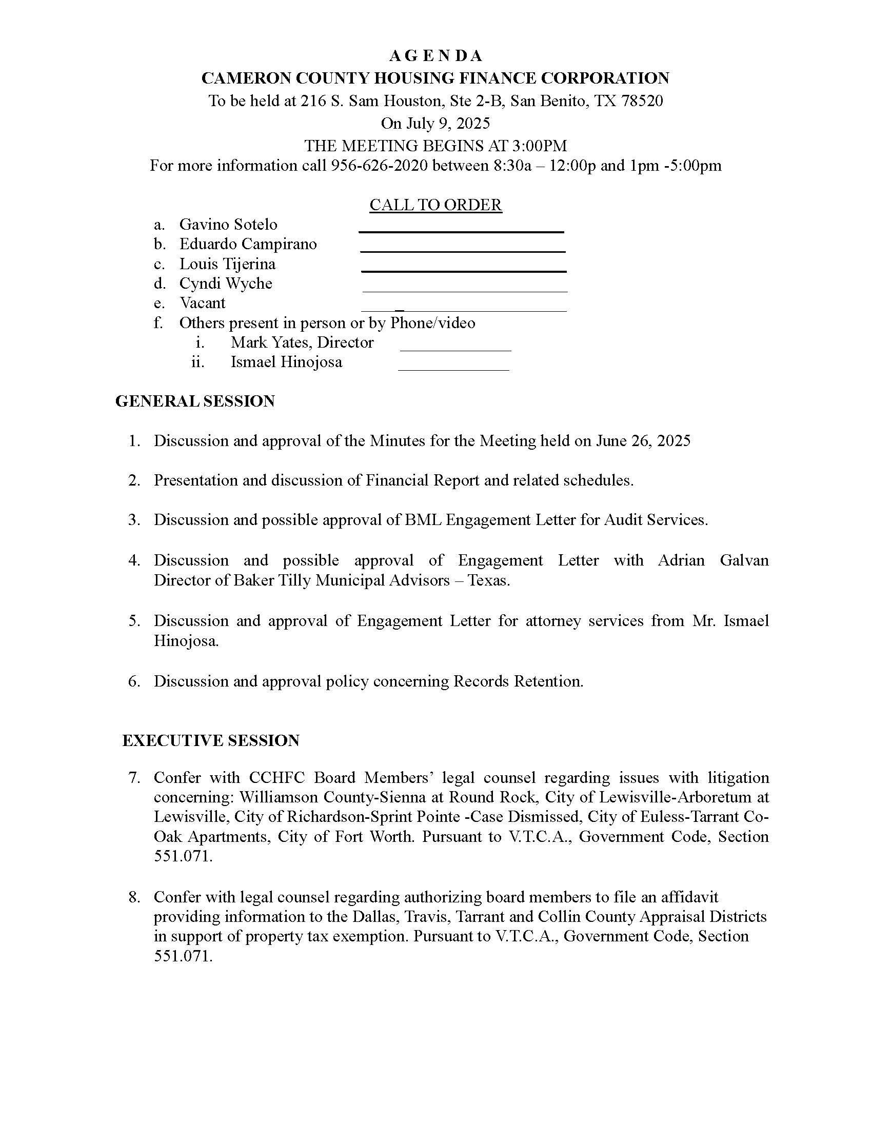 CCHFC July 9th 2025 Agenda