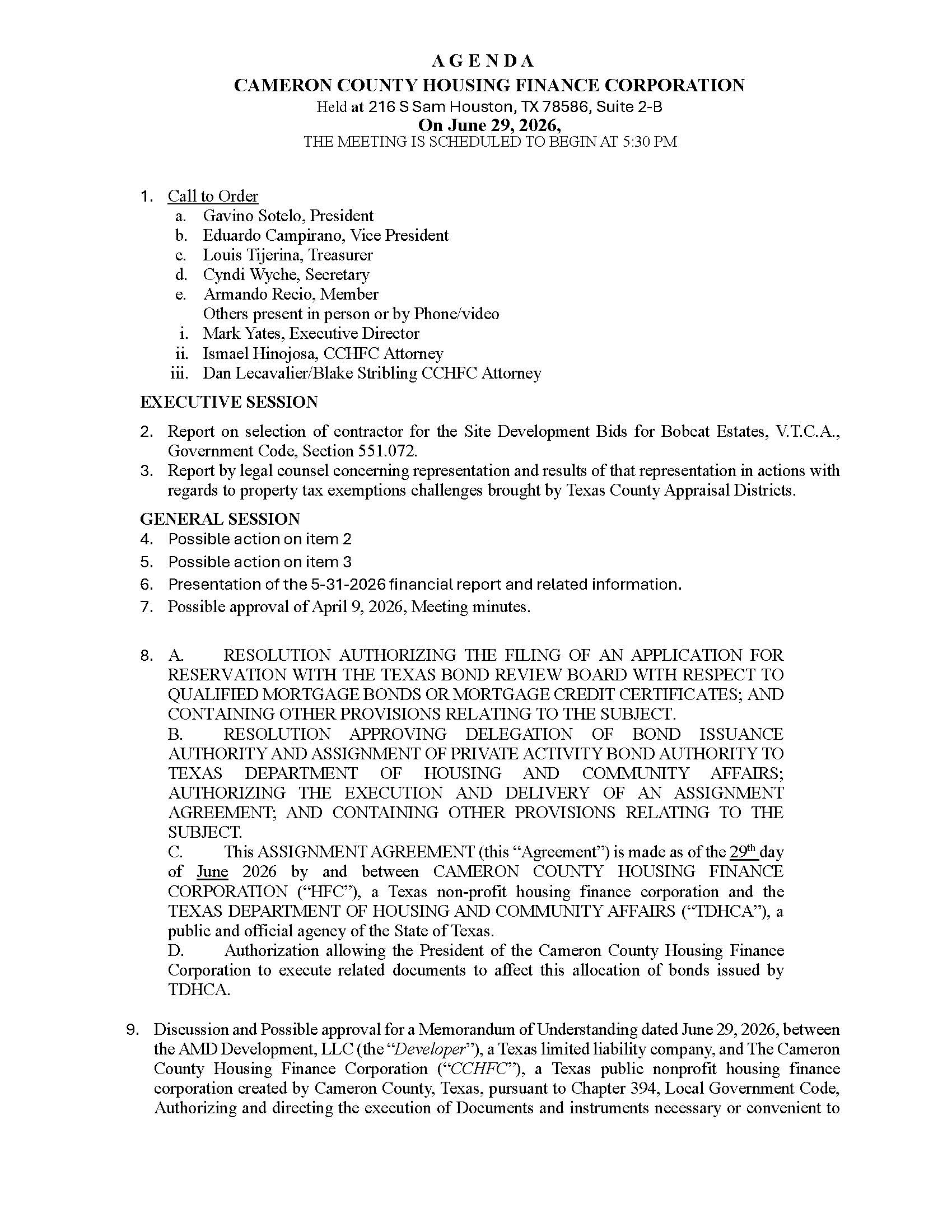 CCHFC June 29th 2026 Agenda
