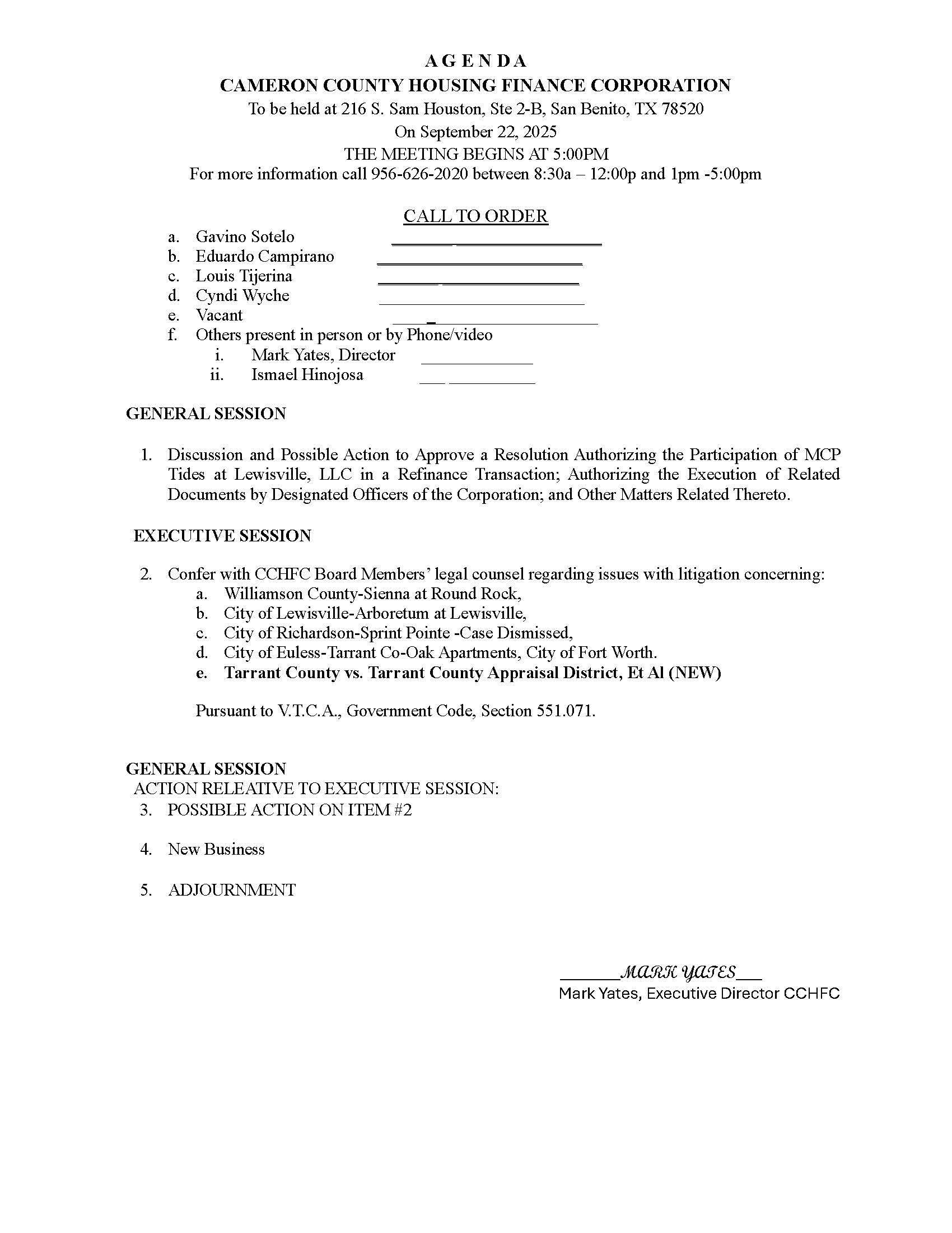 CCHFC September 22nd 2025 Agenda